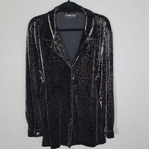 Vintage SagHarbor Womens Velvet Button Up Tunic Top Size XL/1X/2X Black Goth